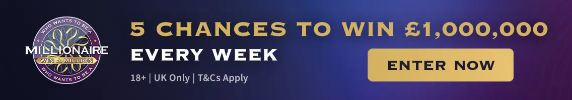 Who wants to be a millionnaire. 5 chances to win £1,000,000, enter now